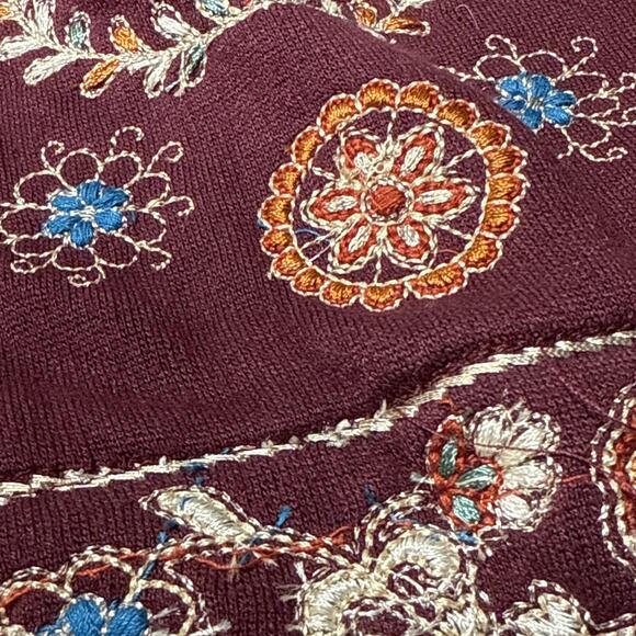 Soft surroundings Embroidered Open Cardigan Size M Burgundy Wine Boho Western - Picture 3 of 9